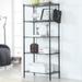 5-Tiers Carbon Steel Shelving Units Kitchen Organizer with 6 Hooks Classic Wire Shelving Units Multi Use Storage Rack for Home Office Size 21.25 x 11.42 x 59.06 (Black)