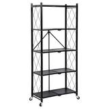 IVV Storage Shelves 5-Shelf Foldable Metal Garage Shelveing with 4 Wheels Large Capacity Shelving Unit No Assembly Organizer Rack Movable Storage Rack for Room Kitchen Grocery Room (Black)