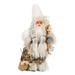 Christmas Sitting Santa Hand Crafted White Silver Coat&Sequin shirt Santa Claus Figurines Doll with Gift Bag and Presents Christmas Decoration for Home Office Table Xmas Party Ornament Gift