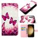 Dteck Samsung Galaxy S23 FE Case 3D PU Leather Wallet Flip Protective Phone Case with Wrist Strap Card Slots Holder Pocket Cover for Samsung Galaxy S23 FE Rose Butterfly
