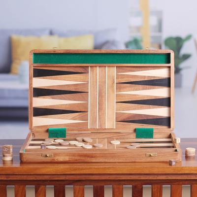 Challenge Time,'Handcrafted Acacia and Papdi Wood Backgammon Set from India'