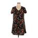 Nine West Casual Dress - Shift V Neck Short sleeves: Black Floral Dresses - Women's Size X-Large