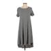 Lularoe Casual Dress - A-Line Crew Neck Short Sleeve: Gray Stripes Dresses - Women's Size X-Small