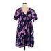 Casual Dress - Mini V Neck Short sleeves: Purple Floral Dresses - Women's Size X-Large