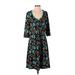 Casual Dress - A-Line V Neck 3/4 sleeves: Teal Dresses - Women's Size Small