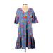 Ann Taylor Casual Dress - DropWaist V-Neck 3/4 sleeves: Blue Floral Dresses - Women's Size 4