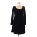 J.R. Nites by Caliendo Casual Dress - Mini Scoop Neck Long sleeves: Black Solid Dresses - Women's Size 6 Petite