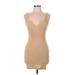 Signature 8 Cocktail Dress - Bodycon Plunge Sleeveless: Tan Print Dresses - Women's Size Medium