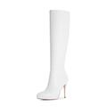 Modatope Knee High Boots Women Platform Boots Pointed Toe Tall Boots 4 In Stiletto High Heel Long Boots Size Zipper Dress Knee High Boots, White Pu, 6.5 UK