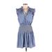 Current Air Casual Dress - Mini Collared Sleeveless: Blue Print Dresses - Women's Size Medium