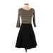 DKNY Casual Dress - Fit & Flare: Black Stripes Dresses - Women's Size 4