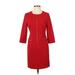 Ann Taylor Casual Dress - Sheath Crew Neck 3/4 sleeves: Red Print Dresses - Women's Size 6 Petite