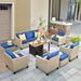 Latitude Run® Omosede 7 - Person Outdoor Seating Group w/ Cushions in Blue | 28.76 H x 76.4 W x 28.76 D in | Wayfair