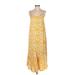 Ichi Casual Dress - Midi V Neck Sleeveless: Yellow Dresses - Women's Size Small