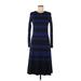 Eliza J Casual Dress - Midi Crew Neck Long sleeves: Blue Color Block Dresses - Women's Size Medium