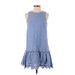 Ann Taylor Casual Dress - DropWaist Crew Neck Sleeveless: Blue Dresses - Women's Size 0 Petite