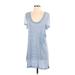 BCBGMAXAZRIA Casual Dress - Shift Scoop Neck Short sleeves: Blue Print Dresses - Women's Size Small