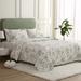 Jacquard Embroidered Stitching Soft Bedding Solid Summer Quilt Set, Green Floral with White Base