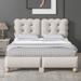 Full Size Leather Platform Bed with Button Tufted Upholstered Headboard and Support Legs