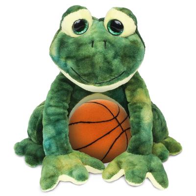 DolliBu Huggable Squat Frog Stuffed Animal with Basketball Plush - 10.5 inches