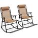 Folding Rocking Chair Rocking Camping Chair With Pillow & Armrests Folding Lounge Rocker For Outdoor Beach Poolside Yard Garden Indoor (Set Of 2 Beige)