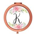 Compact Mirror Bridesmaid s Wedding Gift Rose Gold Letter K Peach And P Roses 1-Pack Bachelorette Bridal Shower Wedding Party Gifts