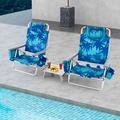 2 Packs 5 Position Outdoor Folding Backpack Beach Table Chair Reclining Chair Set Navy