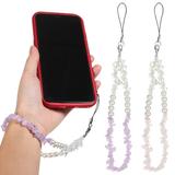 NUOLUX 2 Pcs Phone Charm Chains Crystal Stones Beads Cell Phone Lanyards Wrist Straps Anti-Lost Phone Strings Bracelets Accessories