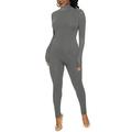 Soighxzc Jumpsuits for Women Casual Playsuit Summer Sports Body Building Yoga Jumpsuit Long Sleeve Bodysuit Long Pants Solid Color Overalls Dark Gray M