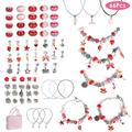 iMounTEK 66Pcs Charm Bracelet Making Kit DIY Charm Bracelet Making Kit Jewelry Making Kit with Gift Box for 5-12 Years Old Girls Red