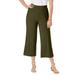 Plus Size Women's Everyday Stretch Knit Wide Leg Crop Pant by Jessica London in Dark Olive Green (Size 26/28) Soft & Lightweight