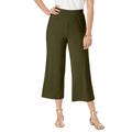 Plus Size Women's Everyday Stretch Knit Wide Leg Crop Pant by Jessica London in Dark Olive Green (Size 30/32) Soft & Lightweight