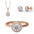 MOONEYE 3.8 Ct Round Cut Moissanite Diamond 925 Sterling Silver Solitaire Halo Ring Pendant Earring Jewelry Set (E-F Color, VS Clarity) Rose Gold Vermeil,V1/2