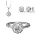 MOONEYE 3.8 Ct Round Cut Moissanite Diamond 925 Sterling Silver Solitaire Halo Ring Pendant Earring Jewelry Set (E-F Color, VS Clarity) Sterling Silver,W