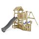 WICKEY GalleyFlyer Play Tower Climbing Frame with Swing & Slide, Climbing Tower with Sandpit, Climbing Ladder & Play Accessories - Anthracite