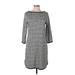 Max Studio Casual Dress - Shift High Neck 3/4 sleeves: Gray Print Dresses - Women's Size Large