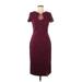 JS Collection Casual Dress - Midi Crew Neck Short sleeves: Burgundy Dresses - Women's Size 6