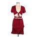 Shein Cocktail Dress - Mini Plunge Short sleeves: Burgundy Solid Dresses - Women's Size Large