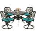 MEETWARM 5-Piece Outdoor Patio Dining Set All-Weather Cast Aluminum Patio Conversation Set for Backyard Garden Deck with 4 Cushions Swivel Rocker Chairs and 35.4 Square Table Ocean Blue