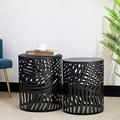 Metal Accent Table Set Of 2 Nesting Decorative Round End Tables Nightstands Coffee Side Tables For Indoor Outdoor And More (Black With Rust Leaf)