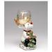 Fine Ceramic Hand Painted Christmas Reindeer With Glass Tealight Candle Cup On Antler Figurine 6-1/2 H