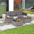 JOIVI 3 Pieces Patio Conversation Set PE Wicker Rattan Outdoor Furniture Set 2 Ways Small Sectional Sofa with Cushions Tempered Glass Coffee Table Dark Gray