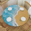 Ulloord Beach Pattern Round Table Cover Elastic Edge Outdoor Picnic Patio Party or Indoor Canteen Dinner Dining Tables Decoration Deep Sky for Round Tables