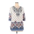 Weekend Suzanne Betro 3/4 Sleeve Blouse: Ivory Batik Tops - Women's Size X-Large