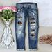 hcuribad Baggy Jeans Boyfriend Jeans for Women Ripped Jeans Womens Womens Jeans Baseball Print Pants Dark Blue L