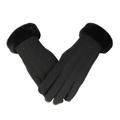 Huanledash 1 Pair Full Finger Solid Color Women Gloves Plush Lining Fluffy Cuffs Touch Screen Winter Thermal Gloves Hand Protect Cover