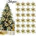 24 Pieces Christmas Glitter Flowers Artificial Flower Winter Party Supplies for Xmas Tree Ornament Wreaths Garland Wedding Holiday Decoration (Gold)