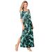 Plus Size Women's Ultrasmooth® Fabric Cold-Shoulder Maxi Dress by Roaman's in Tropical Leaves (Size 38/40)