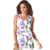 Plus Size Women's Scoopneck Tank by Roaman's in White Leaf Print (Size 5X) Top 100% Cotton Layering A-Shirt