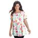 Plus Size Women's Swing Ultimate Tee with Keyhole Back by Roaman's in Orange Tropical Floral (Size S) Short Sleeve T-Shirt